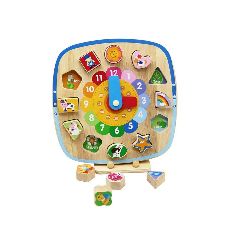 Образователен дървен часовник Pino, с магнитни геометрични фигурки за сортиране